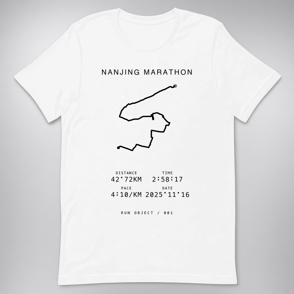 White T-shirt with the Nanjing Marathon route