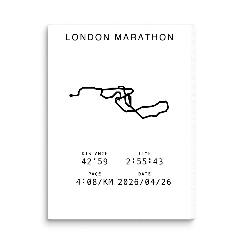 London Marathon route canvas print, front view — 42.59 km in 2:55:43